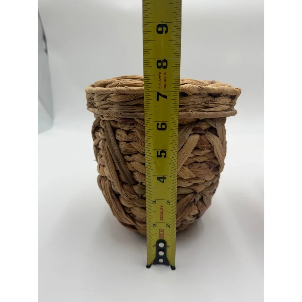 Set of 2 Woven Seagrass Baskets with Lids and Plastic Liners Natural Brown